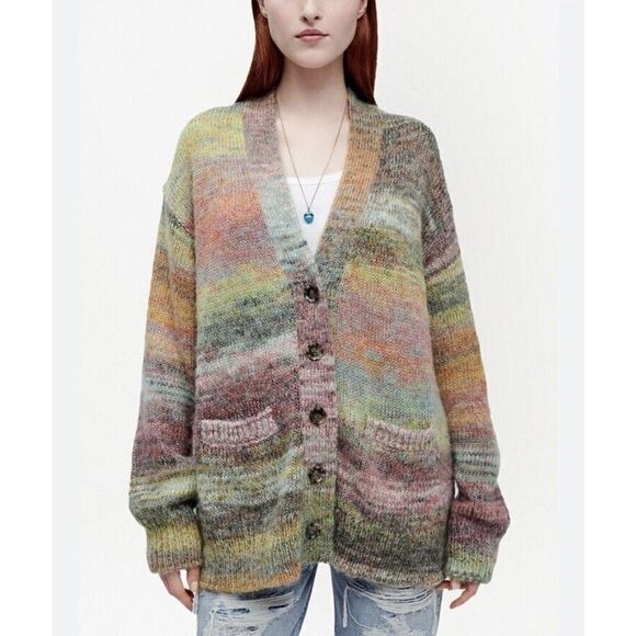 RE DONE Space Dye 90s Cardigan pastel multicolor wool fuzzy Sweater NWT M/L $495 - Picture 2 of 11